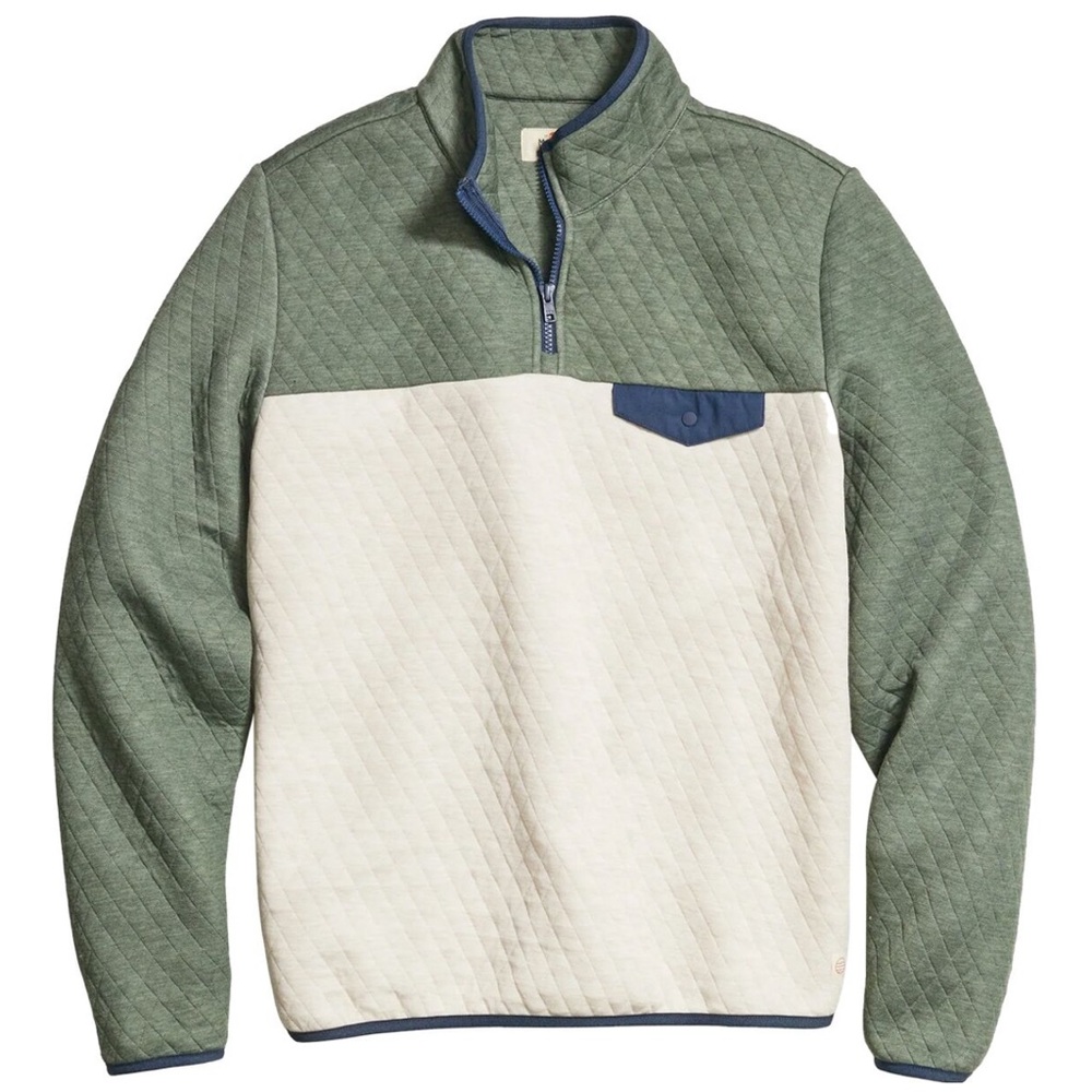 Marine Layer Corbet Colorblock Pullover. Olive/Oatmeal. Size Men Medium